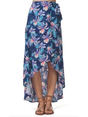 Rip Curl Tropical Wrap Skirt Women's Blue Floral High Low Beach Size Large NWOT